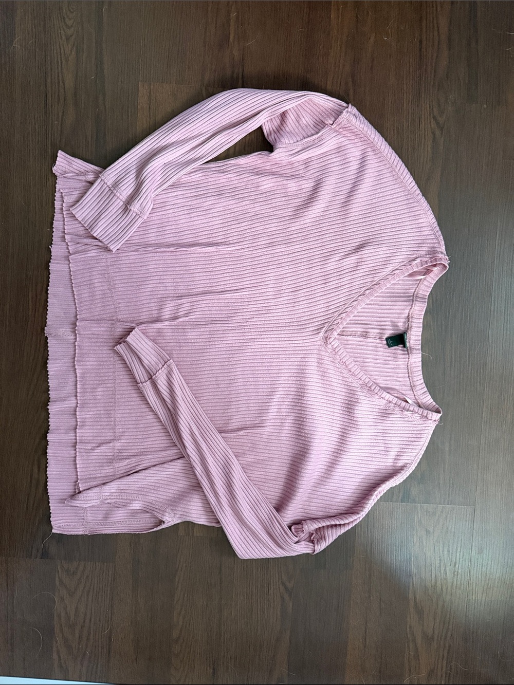 wild fable Light Pink Ribbed V-Neck Long Sleeve Top